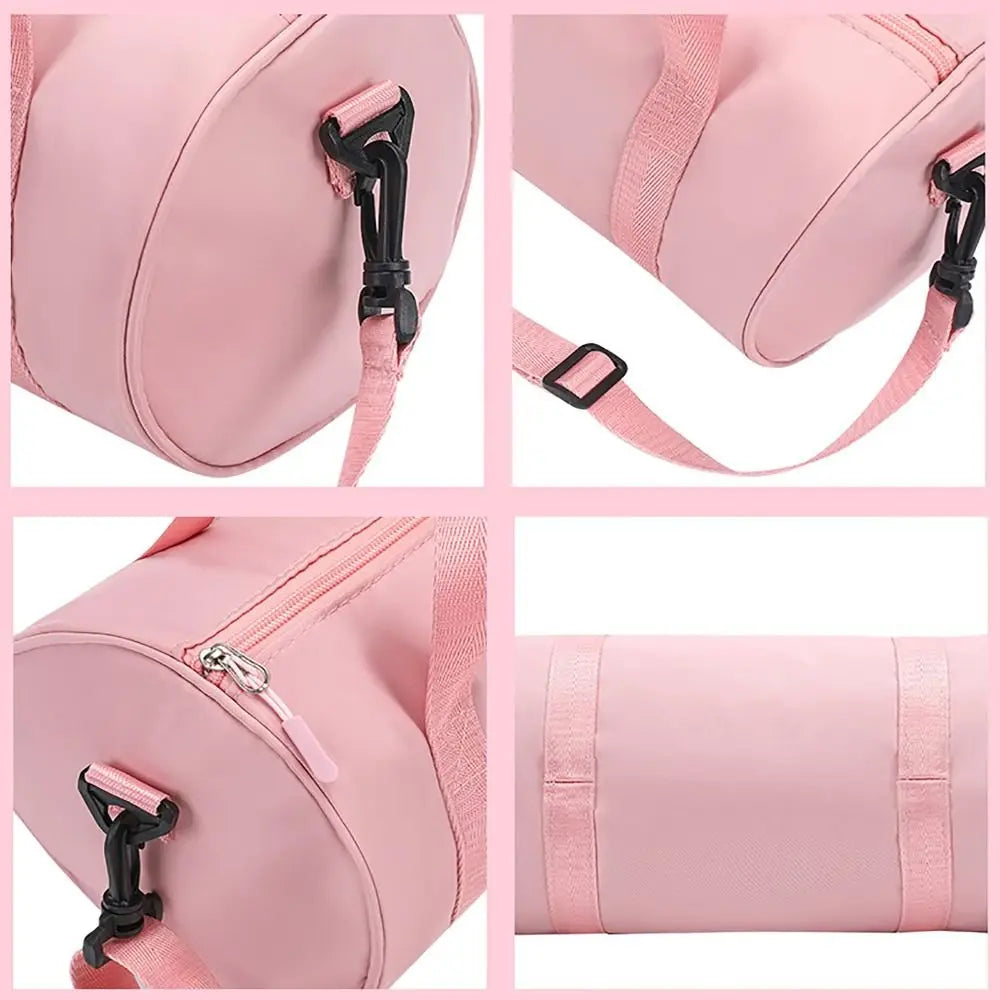 Rosa, leichtes Nylon-Mini-Sporttasche aus verschiedenen Winkeln mit verstellbaren Riemen und Reißverschlusdetails