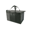 A black reusable insulated food delivery bag with handles.