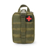 Olive green tactical first aid kit with a black cross emblem