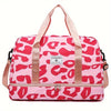 Pink leopard print nylon travel duffle bag with pink straps