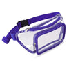 Purple waterproof transparent fanny pack with a zipper and strap