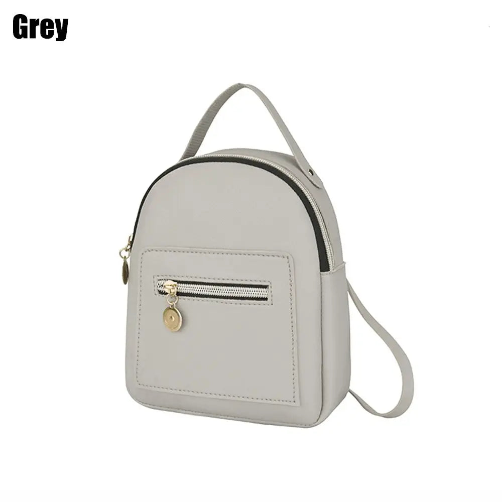 A light grey waterproof PU mini backpack with a zippered pocket and a strap.