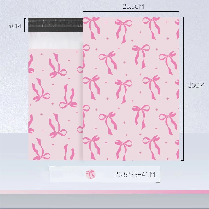 Sacs d'envoi auto-scellés à motif de fleur rose avec ruban noir et bande de scellement blanche