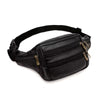 Sac à taille en cuir véritable noir pour homme avec plusieurs compartiments zippés