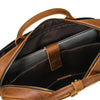 A brown vintage genuine leather briefcase with a zippered compartment and leather handle.