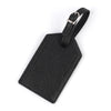 Black PU leather luggage tag with a silver buckle attached to a black strap
