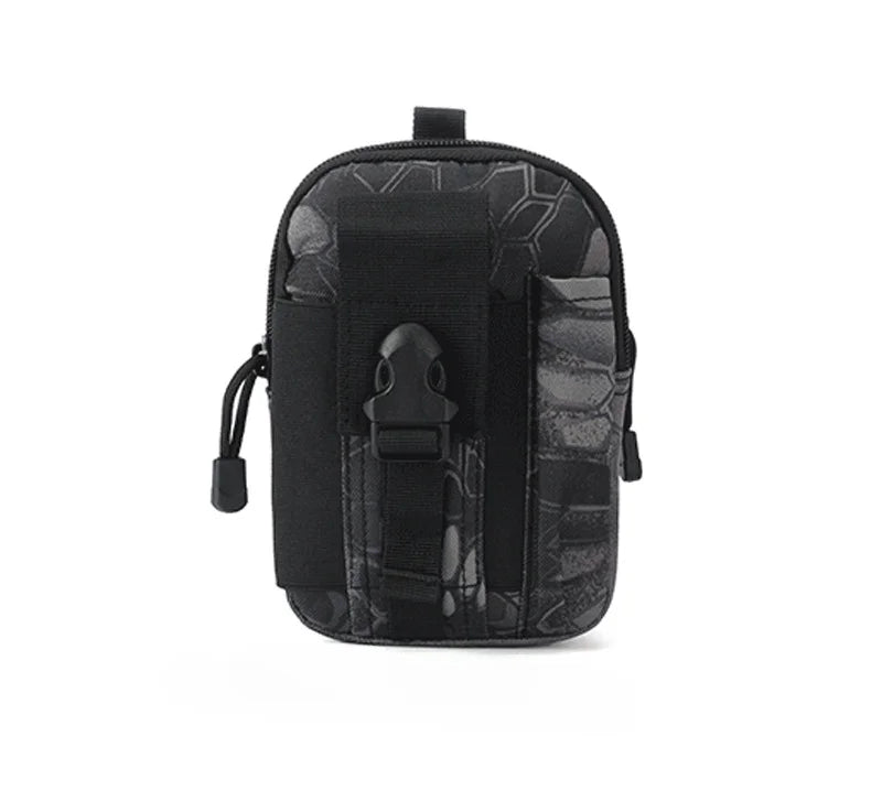 Black tactical MOLLE waist pouch with a dedicated phone pocket.