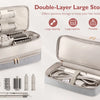 A double-layer storage case for hair dryer and accessories, showing the open lid and various tools inside.