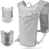 A white running and cycling hydration vest backpack shown in multiple views.