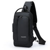 Black anti-theft zippered men's crossbody bag with a black adjustable strap.
