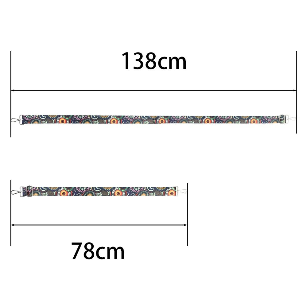 Einstellbare bestickte Schnur mit buntem Blumenmuster, gezeigt in zwei Längen: 138 cm und 78 cm.