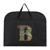 Black fabric dust cover and storage bag featuring an ornate gold and teal letter B design.