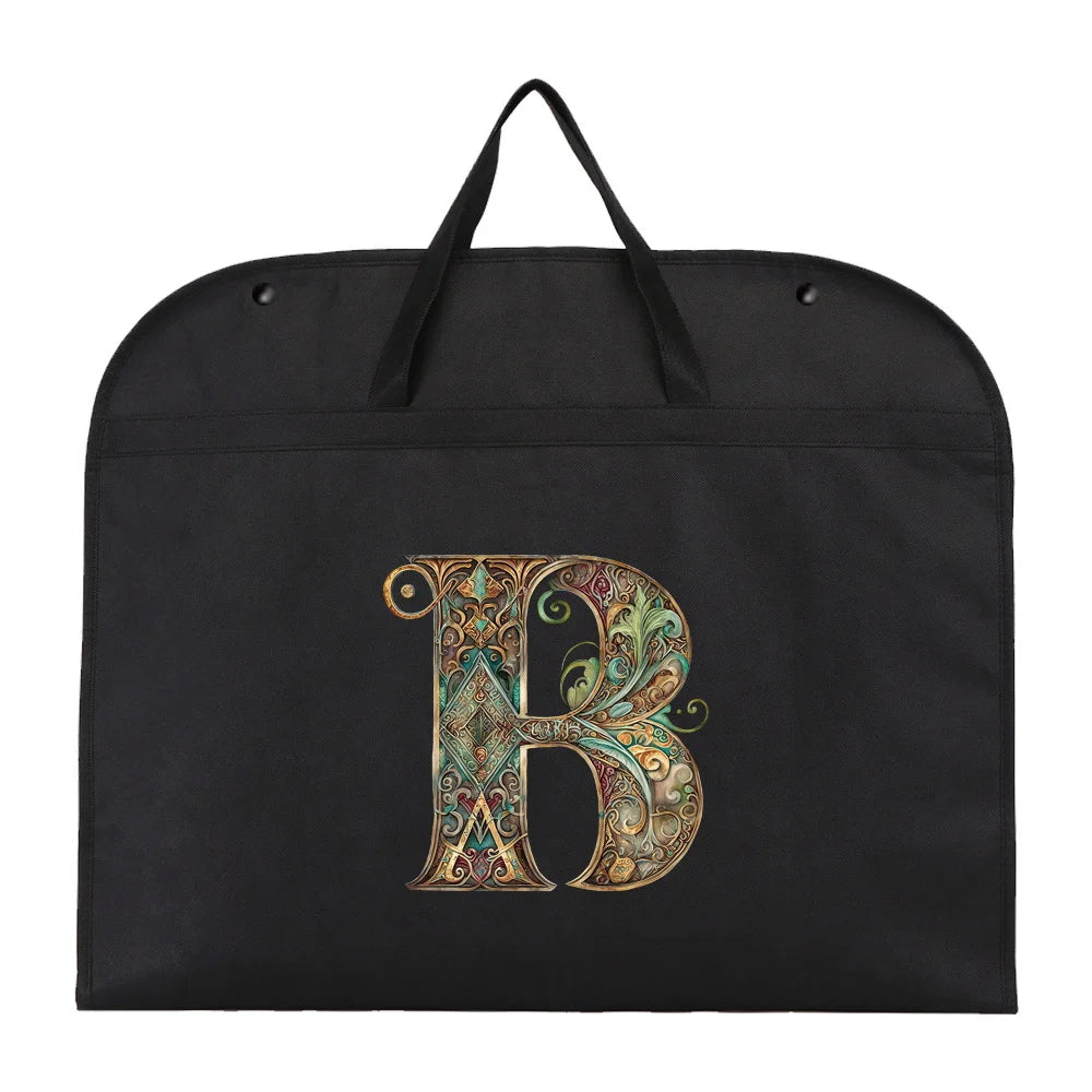 Black fabric dust cover and storage bag featuring an ornate gold and teal letter B design.