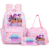 Pink backpack set featuring Demon Hunters characters with purple and pink stars