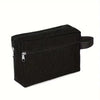 Black multifunctional travel toiletry bag with a zippered compartment and strap.
