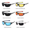 Seis pares de gafas deportivas polarizadas en diversas combinaciones de negro, amarillo y blanco.
