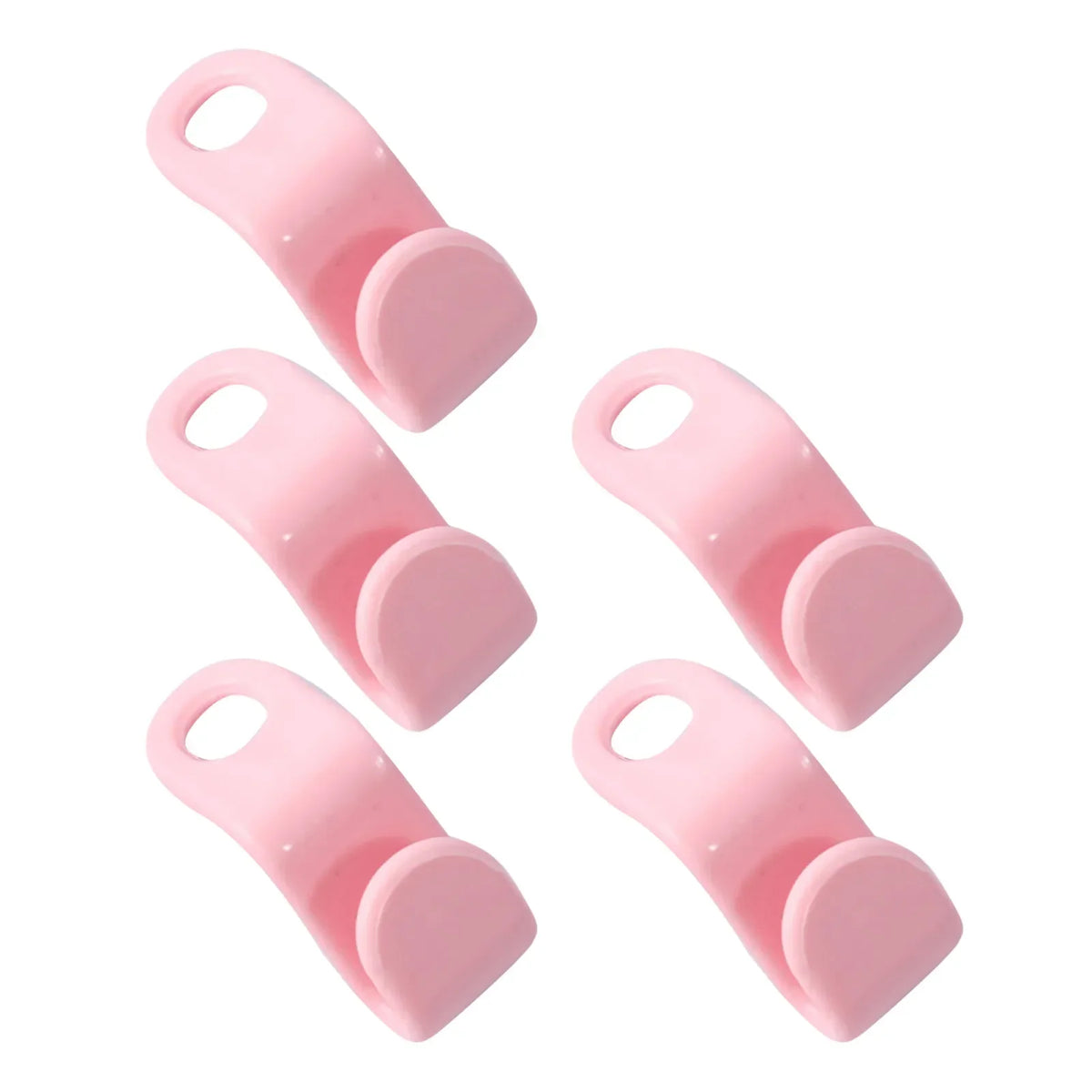 Pink multi-hook wardrobe organizer with five plastic hooks