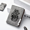 A gray PU leather wallet with a black cartoon print is shown next to a black accessory.