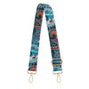 A patterned, adjustable nylon crossbody bag strap featuring intricate blue, orange, and teal designs.