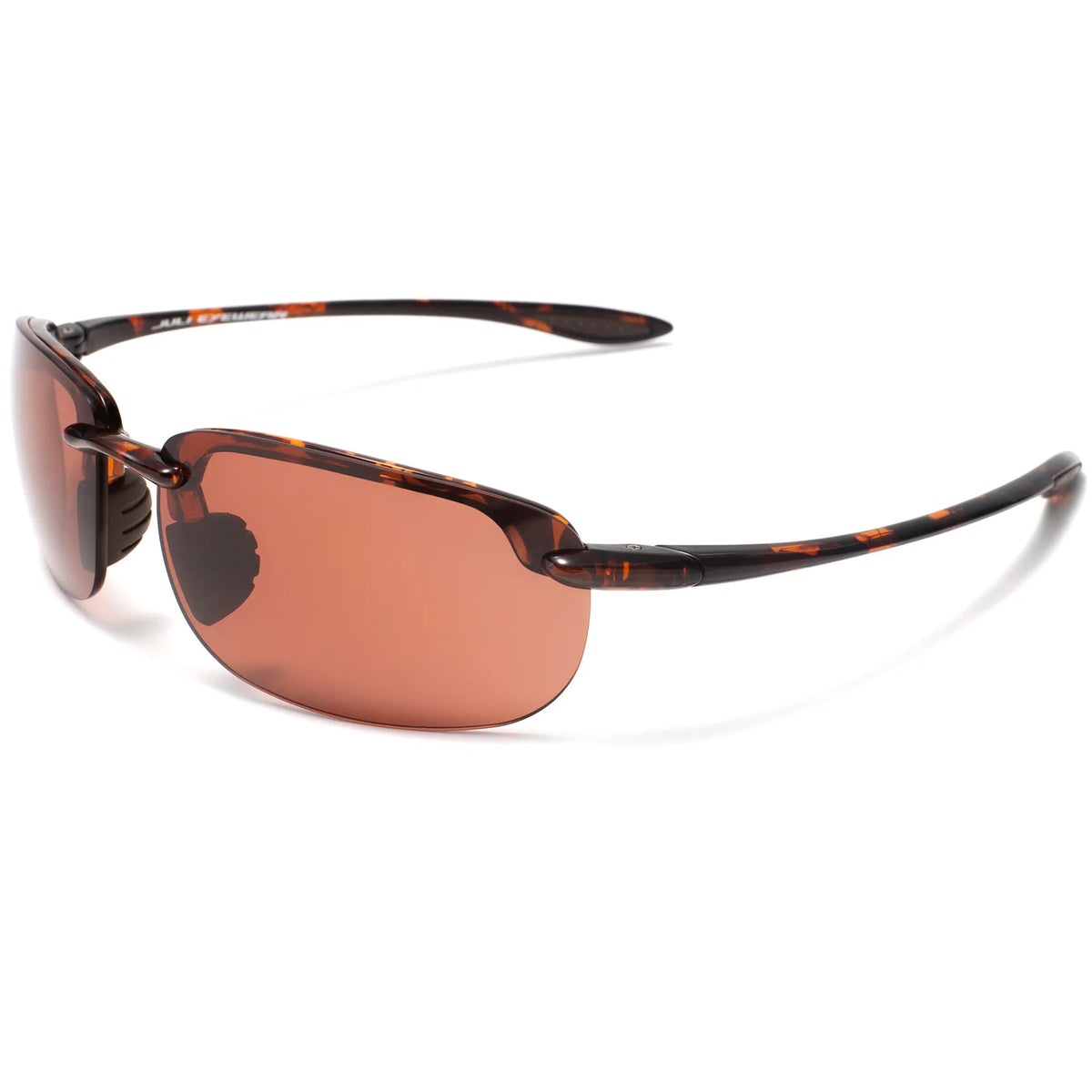 Rimless polarized sports sunglasses with brown tinted lenses and black frames