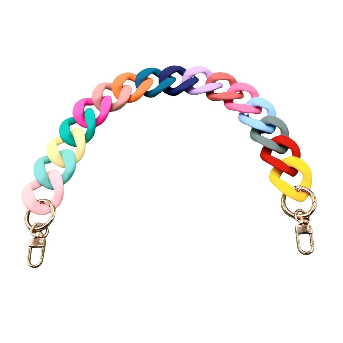Acrylic chunky chain shoulder strap for handbags in a rainbow color gradient