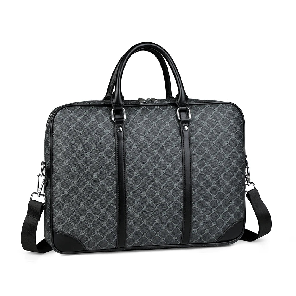Black executive PU leather laptop briefcase with a handle and shoulder strap