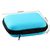 Sac de rangement portable bleu clair avec compartiment zippé noir et dimensions indiquées.