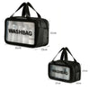 Black waterproof washbag pouch with clear window for sports and travel items