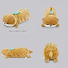 A golden brown otter plush toy with a pencil case design and a small blue tag.