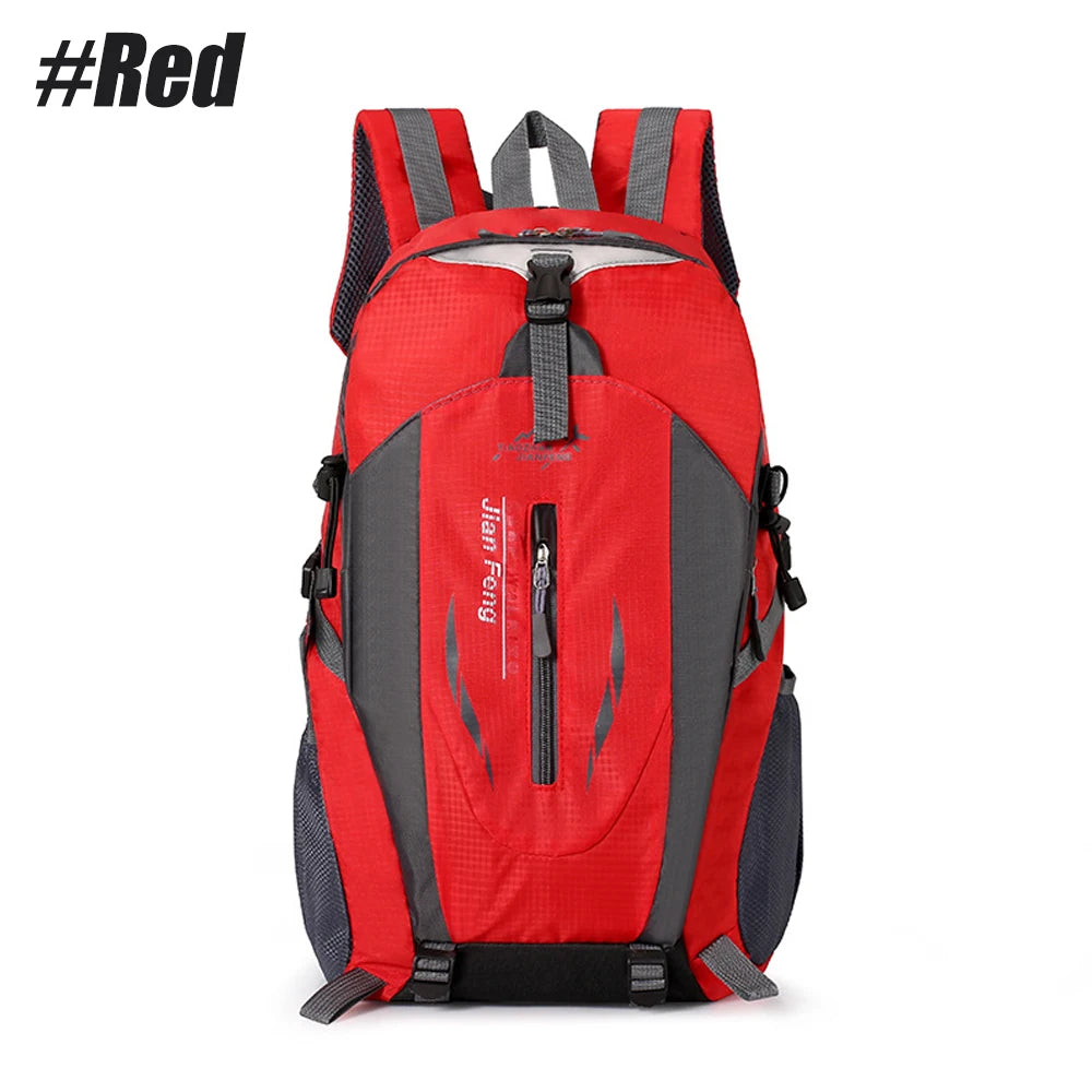 A red waterproof hiking backpack with black and gray accents shown from the back.