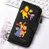 Black women's long zipper handbag coin purse featuring colorful cartoon animals