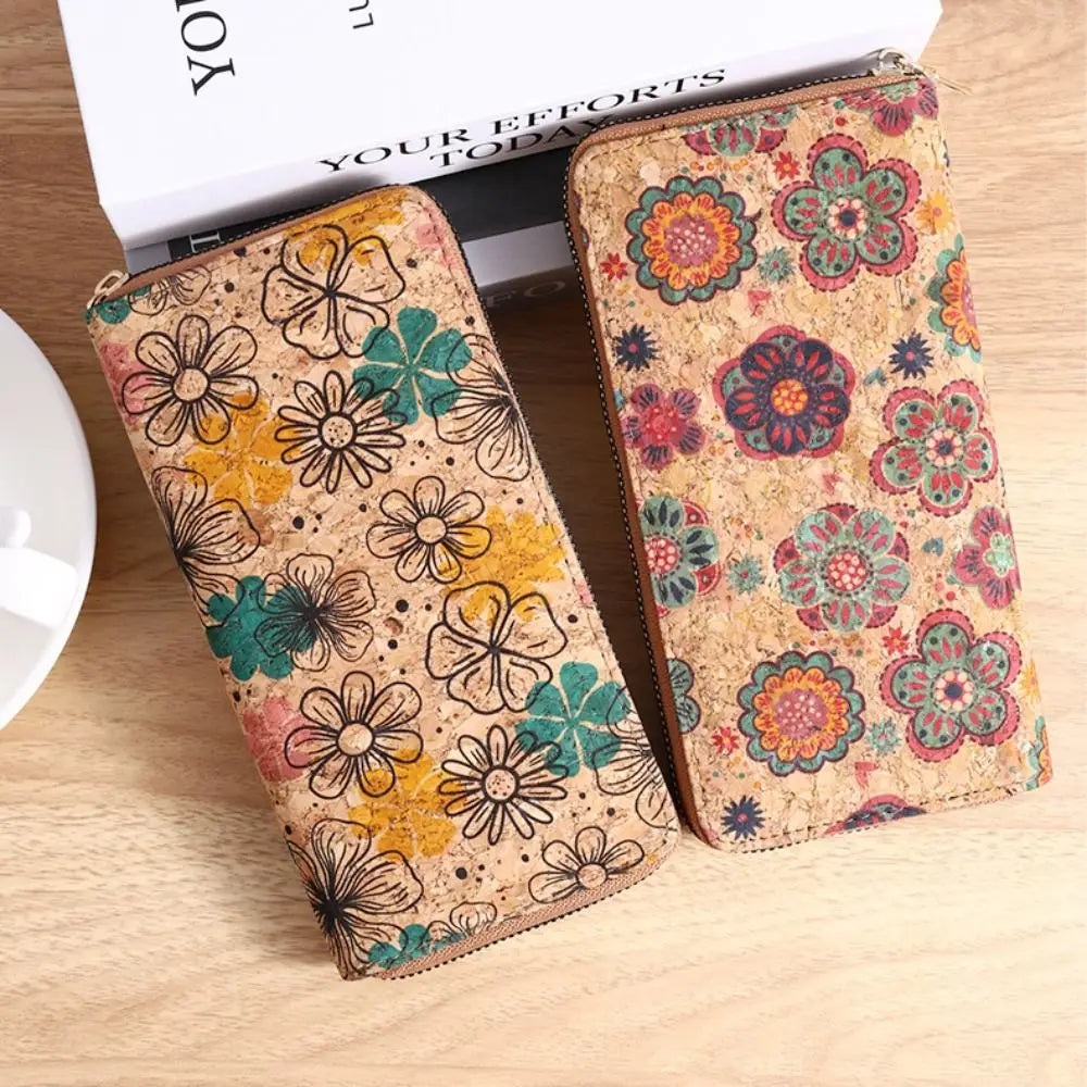 Bohemian Wood-Grain Leather Wallet with Multiple Card Slots