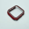A red glitter diamond rhinestone bumper case for an Apple Watch displayed on a light background.