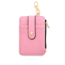 Pink silicone PU leather key chain wristlet wallet with gold hardware