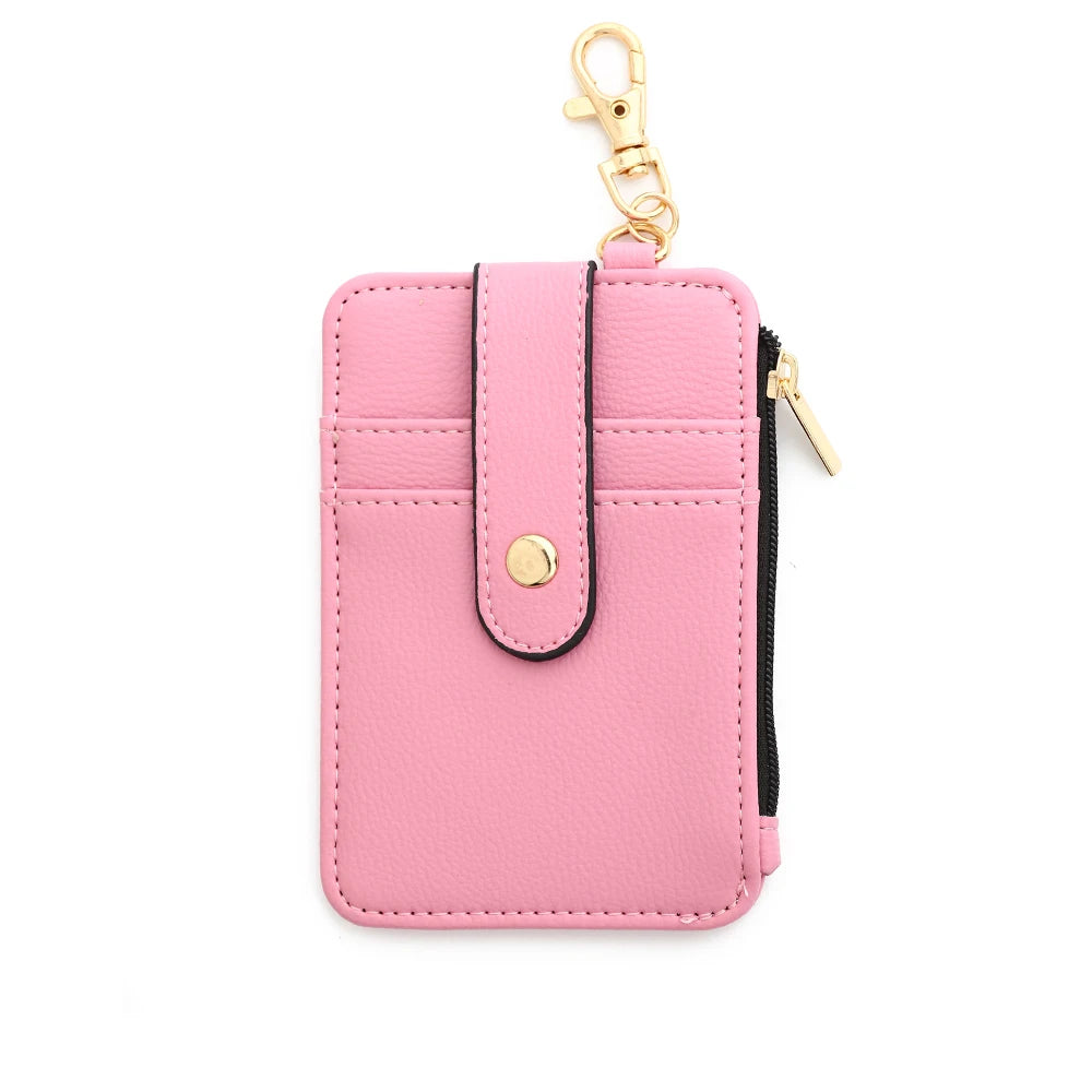 Pink silicone PU leather key chain wristlet wallet with gold hardware