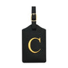 Black PU leather luggage tag with a gold initial C and a metal loop for attachment.