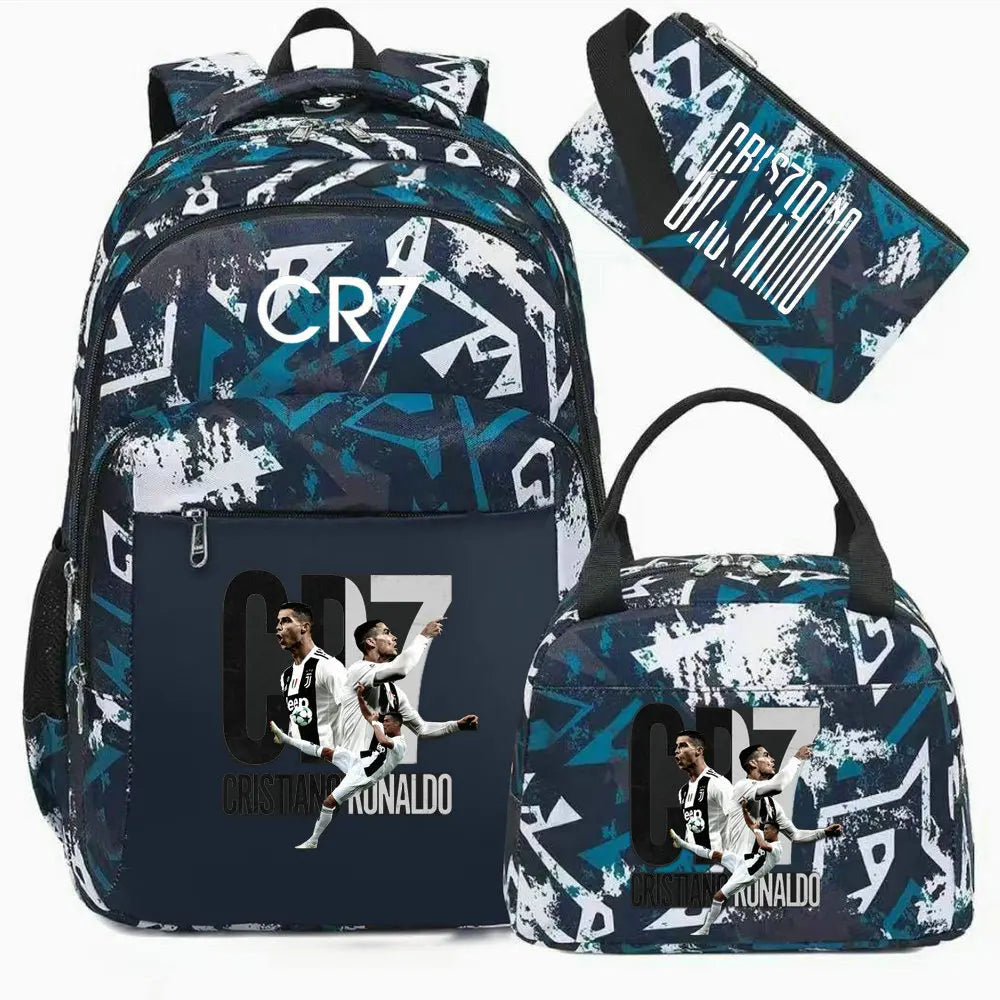 A dark blue and white sports laptop backpack with a matching rain cover displayed against a white background.