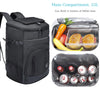 Black insulated thermal cooler backpack with compartments for beverages and food items