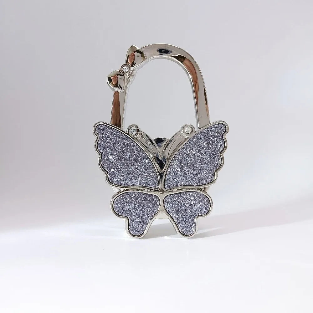 Silver foldable butterfly shaped hook for handbags