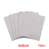 A set of ten gray polishing cloths, measuring 6x8cm each.