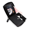 Black vintage PU leather wallet with a card holder and coin pocket displayed open.
