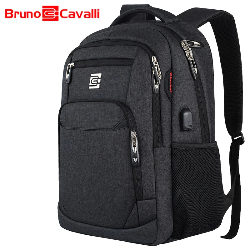 Durable schwarzer Laptop-Rucksack mit mehreren Fächern und Reißverschlüssen.
