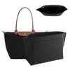 Black felt organizer insert for handbags shown with a separate insert and a folded bag.