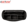 Black felt bag organizer insert designed to organize tote handbags.