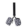 Black strap with two leopard print mini nylon zip wristlet coin purses