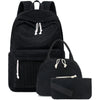 Black corduroy strawberry backpack set featuring a main backpack and a separate pouch