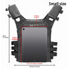 A gray multifunctional MOLLE training vest designed to carry a tablet computer.