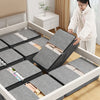A white underbed storage bag with reinforced handles is shown open, revealing neatly folded clothing inside.