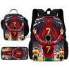 A set of two backpacks featuring a soccer player theme with a red jersey and the number 7, displayed against a vibrant backgr