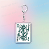 Silver keychain featuring a design of Deltarune chibi poker cards.